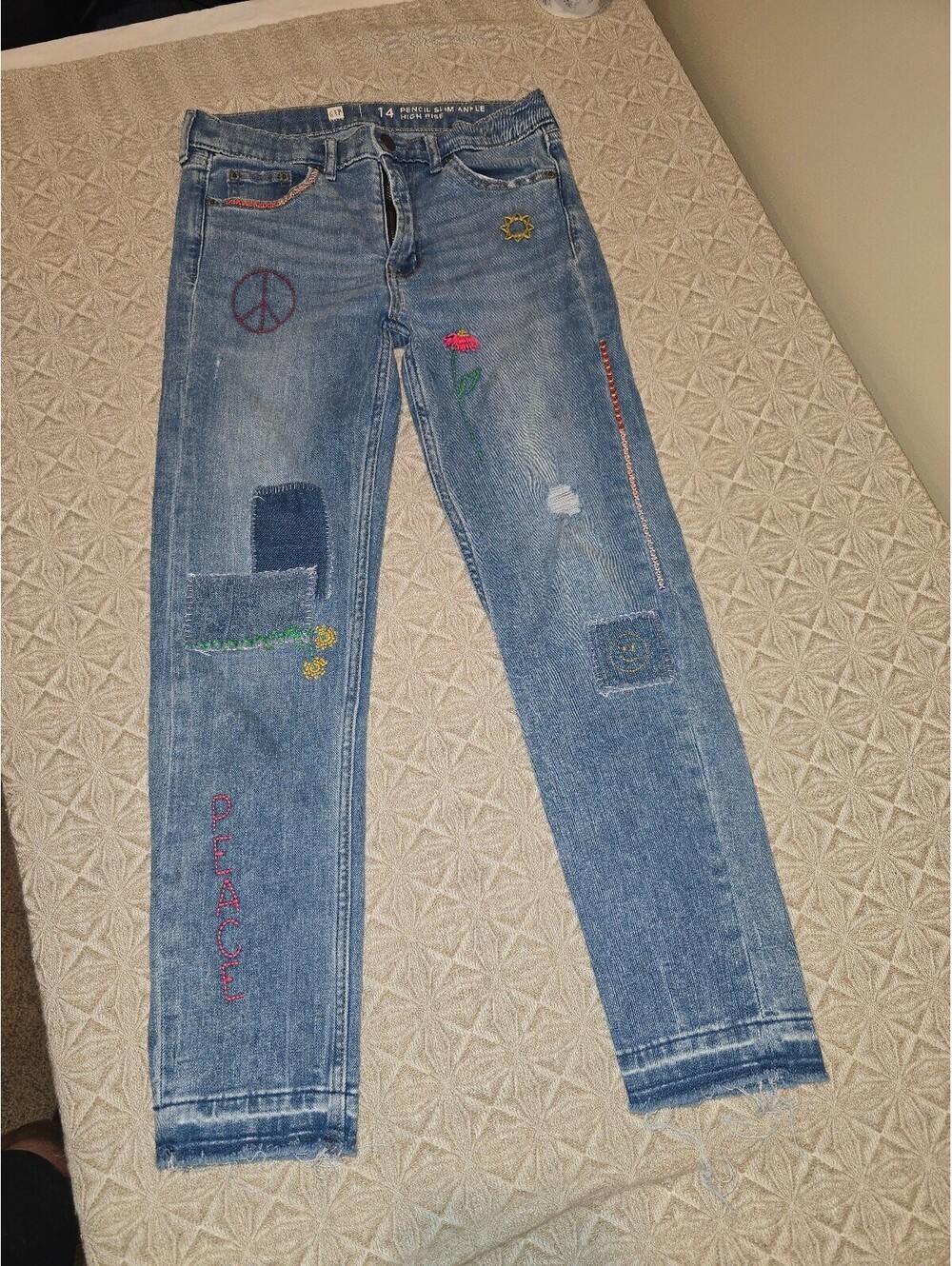 Gap Embroidered High Rise Pencil Slim Ankle Jeans Size 14
